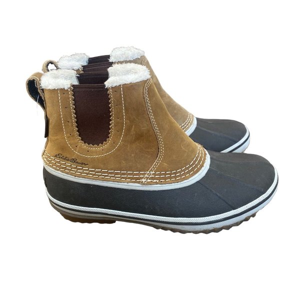 Eddie Bauer Waterproof Leather Boots Hunt Pac Slip On Faux Fur Lining Women’s 7 - Picture 3 of 10